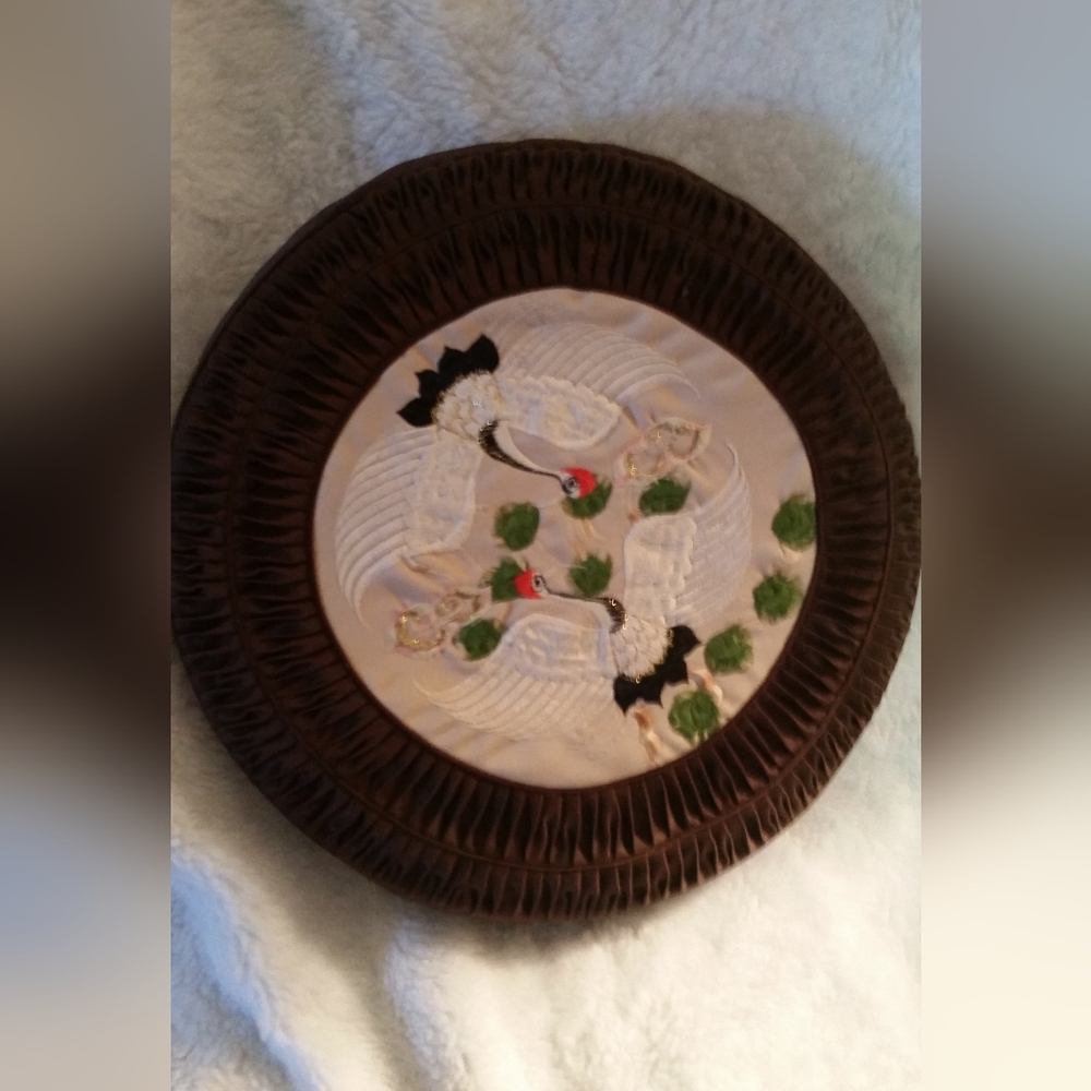 Silk Asian Crane Pillow Vintage